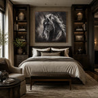 Expressionist animals oil painting showing an expressive animal subject rendered with visible brushwork in a black palette.