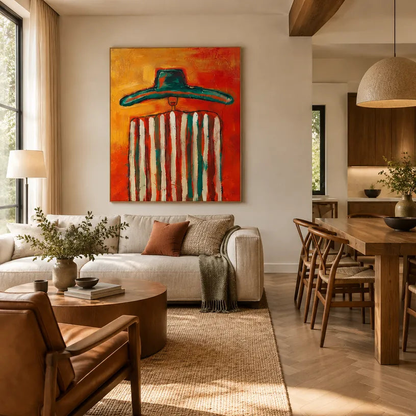 Expressionist abstract & conceptual oil painting featuring layered abstract marks, texture and expressive painterly movement in a red palette.