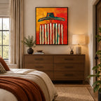 Expressionist abstract & conceptual oil painting featuring layered abstract marks, texture and expressive painterly movement in a red palette.