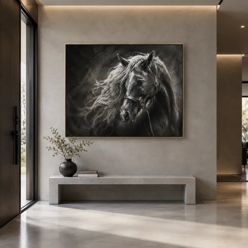 Expressionist animals oil painting showing an expressive animal subject rendered with visible brushwork in a black palette.