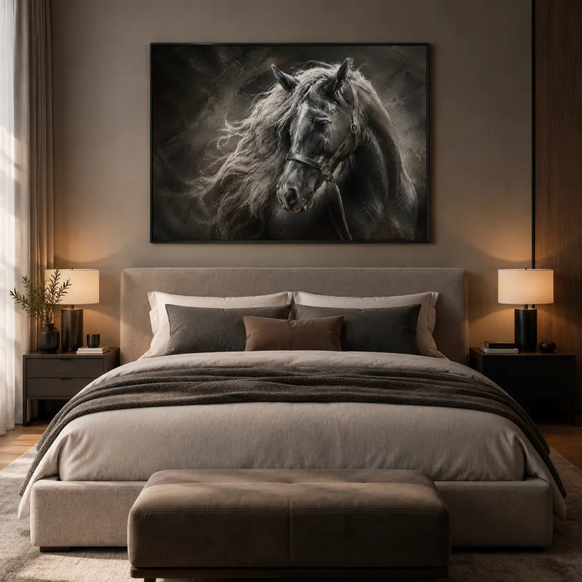 Expressionist animals oil painting showing an expressive animal subject rendered with visible brushwork in a black palette.