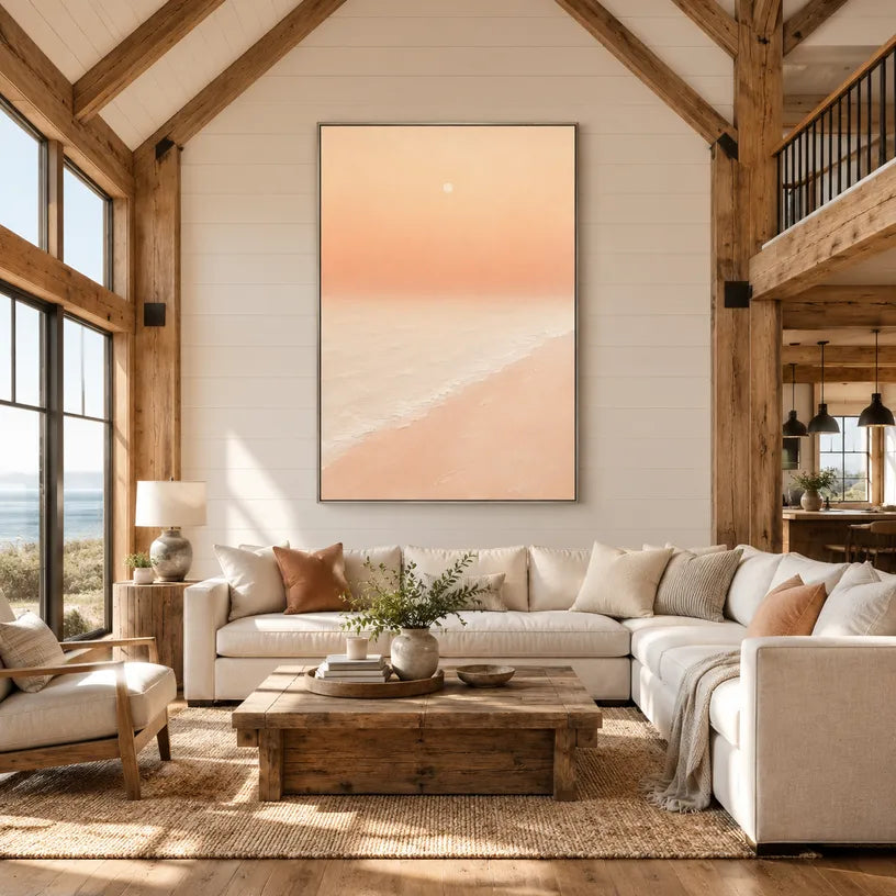 Expressionist landscapes & seascapes & cityscapes oil painting showing a painterly landscape with distant hills, trees or reflective water in a beige palette.