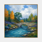 Expressionist landscapes & seascapes & cityscapes oil painting showing a painterly landscape with distant hills, trees or reflective water in a blue palette.