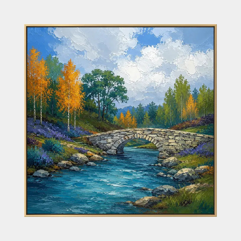 Expressionist landscapes & seascapes & cityscapes oil painting showing a painterly landscape with distant hills, trees or reflective water in a blue palette.