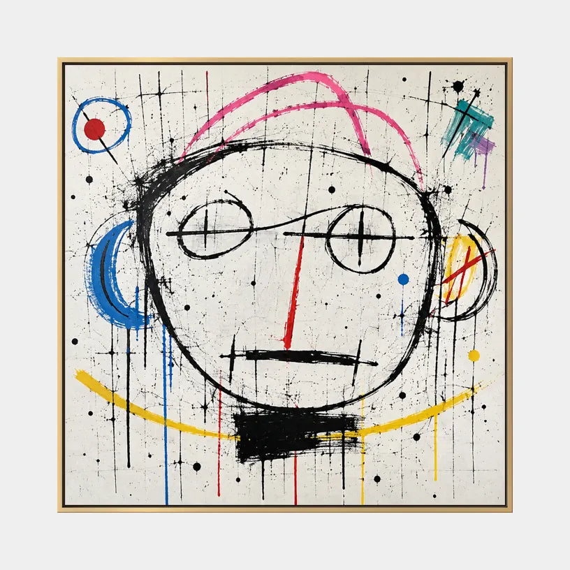 Ritrattistica di graffiti e pittura a olio con figure espressive o ritratti resi con dettagli pittorici in una tavolozza beige.
