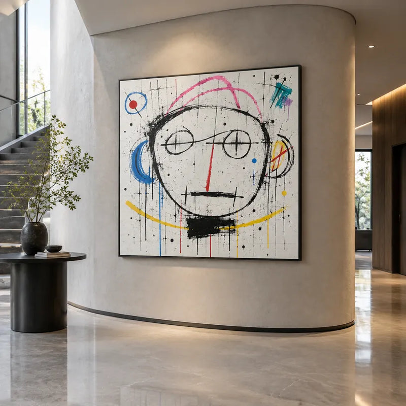 Graffiti-Porträt- und Figurenölgemälde mit einer ausdrucksstarken Figur oder einem Porträt mit malerischen Details in einer Beige-Palette.