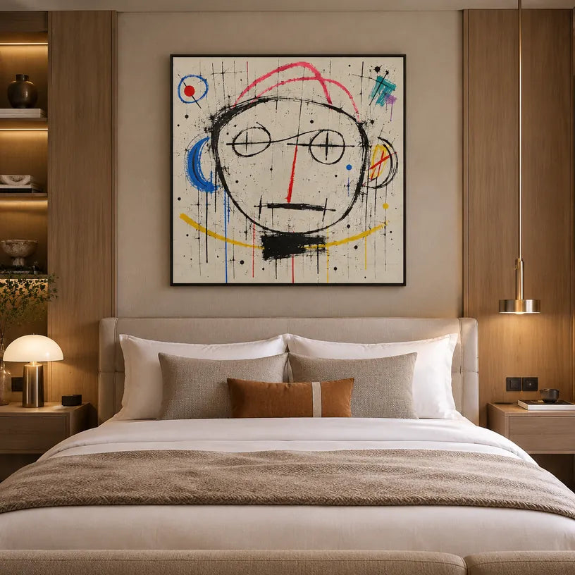 Graffiti-Porträt- und Figurenölgemälde mit einer ausdrucksstarken Figur oder einem Porträt mit malerischen Details in einer Beige-Palette.