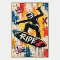 Peinture à l'huile de dessin animé graffiti présentant un sujet graphique ludique avec des détails picturaux vivants dans une palette jaune.