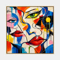 Ritrattistica di graffiti e pittura a olio con figure espressive o ritratti resi con dettagli pittorici.