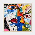 Ritrattistica di graffiti e pittura a olio con figure espressive o ritratti resi con dettagli pittorici.