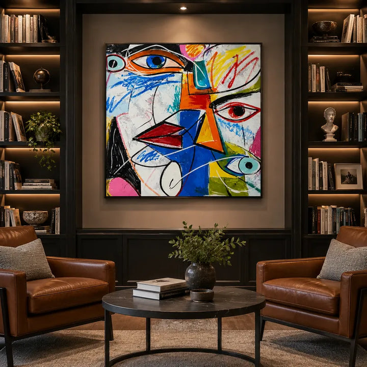 Ritrattistica di graffiti e pittura a olio con figure espressive o ritratti resi con dettagli pittorici.