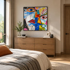 Ritrattistica di graffiti e pittura a olio con figure espressive o ritratti resi con dettagli pittorici.