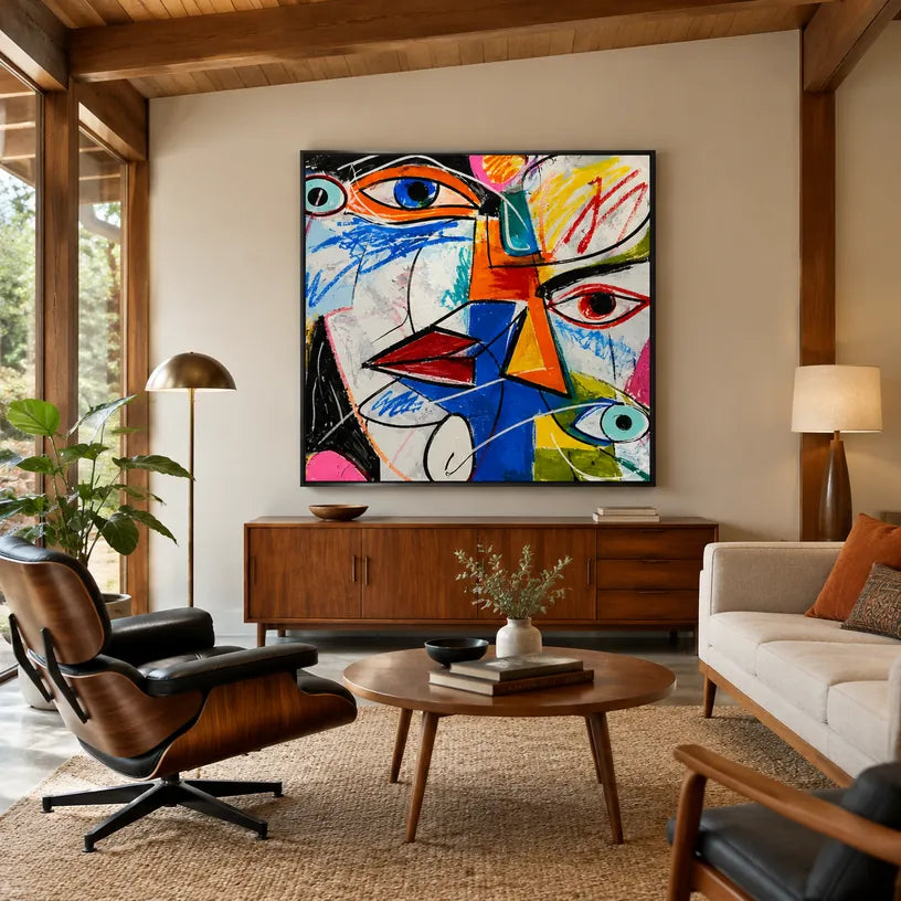 Ritrattistica di graffiti e pittura a olio con figure espressive o ritratti resi con dettagli pittorici.