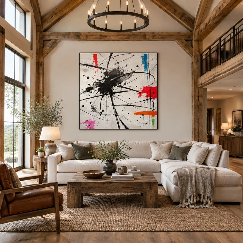 Pittura a olio astratta e concettuale di graffiti con segni astratti stratificati, consistenza e movimento pittorico espressivo in una tavolozza in bianco e nero.