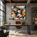 Pittura a olio astratta e concettuale di graffiti con segni astratti stratificati, consistenza e movimento pittorico espressivo.