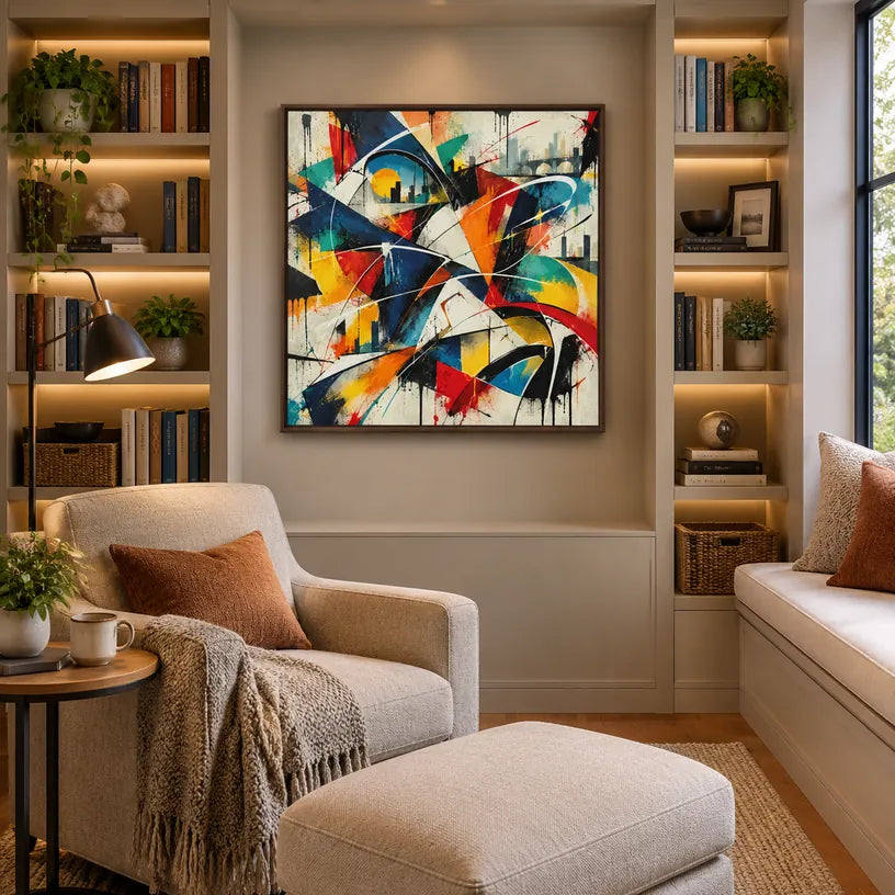 Pittura a olio astratta e concettuale di graffiti con segni astratti stratificati, consistenza e movimento pittorico espressivo.