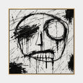 Ritrattistica di graffiti e pittura a olio con figure espressive o ritratti resi con dettagli pittorici in una tavolozza di bianco e nero.