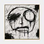 Ritrattistica di graffiti e pittura a olio con figure espressive o ritratti resi con dettagli pittorici in una tavolozza di bianco e nero.