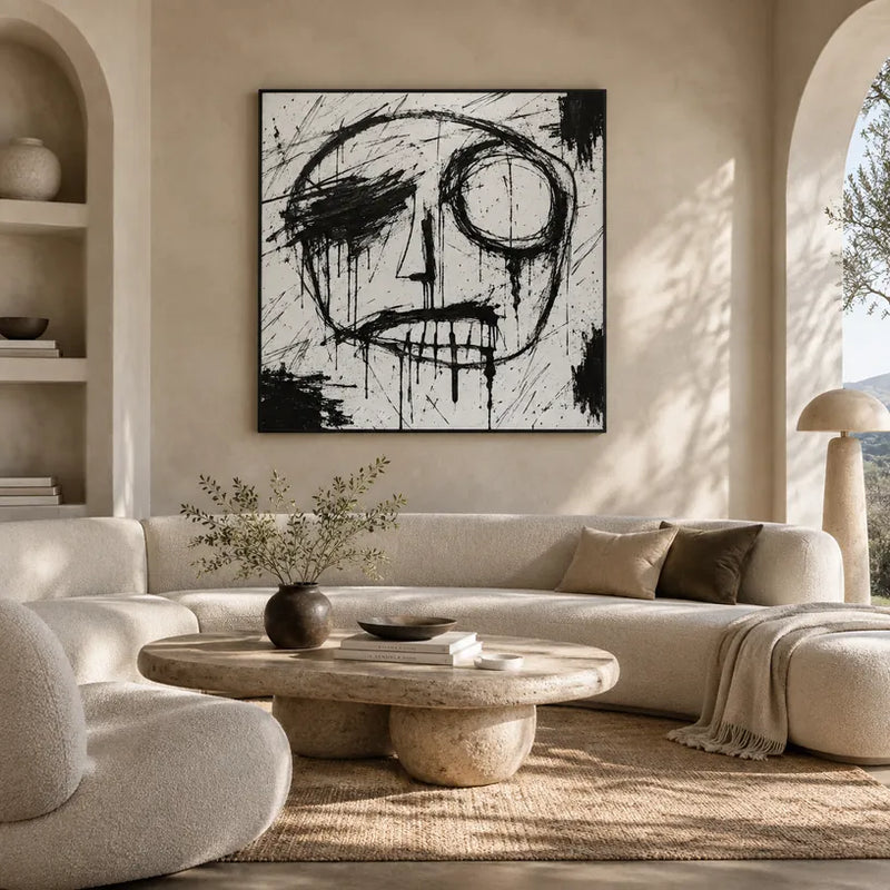Ritrattistica di graffiti e pittura a olio con figure espressive o ritratti resi con dettagli pittorici in una tavolozza di bianco e nero.