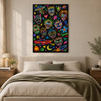 Peinture à l'huile de dessin animé graffiti présentant un sujet graphique ludique avec des détails picturaux vivants.