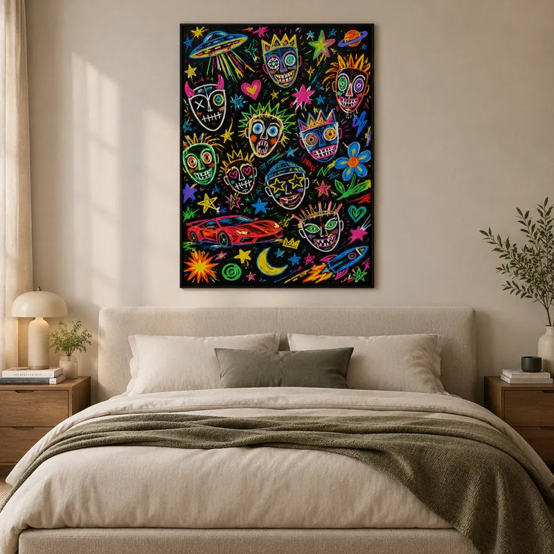 Peinture à l'huile de dessin animé graffiti présentant un sujet graphique ludique avec des détails picturaux vivants.
