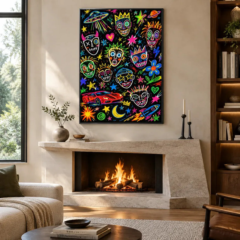 Peinture à l'huile de dessin animé graffiti présentant un sujet graphique ludique avec des détails picturaux vivants.