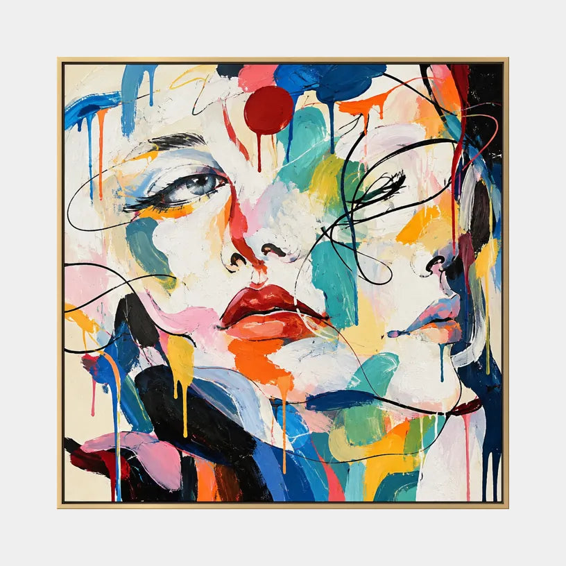 Portrait graffiti et peinture à l'huile représentant une figure ou un portrait expressif rendu avec des détails picturaux.