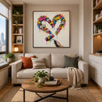 Dipinto ad olio Graffiti Love con un soggetto romantico espresso attraverso forma e colore pittorici.