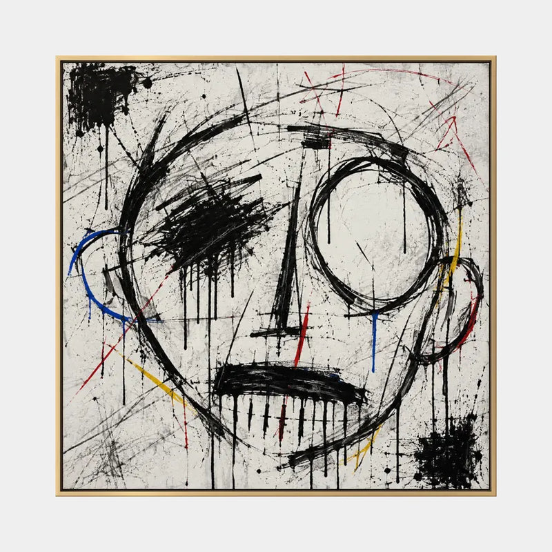 Ritrattistica di graffiti e pittura a olio con figure espressive o ritratti resi con dettagli pittorici in una tavolozza di bianco e nero.