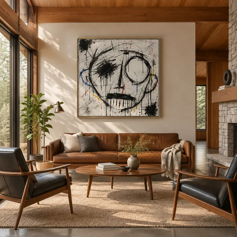 Ritrattistica di graffiti e pittura a olio con figure espressive o ritratti resi con dettagli pittorici in una tavolozza di bianco e nero.
