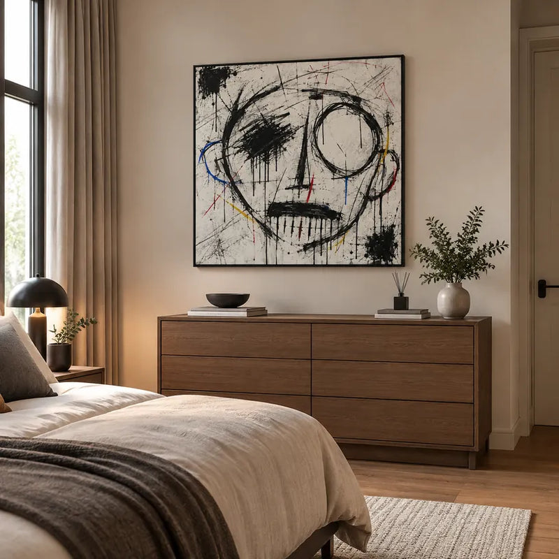 Ritrattistica di graffiti e pittura a olio con figure espressive o ritratti resi con dettagli pittorici in una tavolozza di bianco e nero.