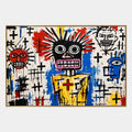 Retrato de graffiti y pintura al óleo de figuras que presentan una figura o retrato expresivo con detalles pictóricos en una paleta beige.
