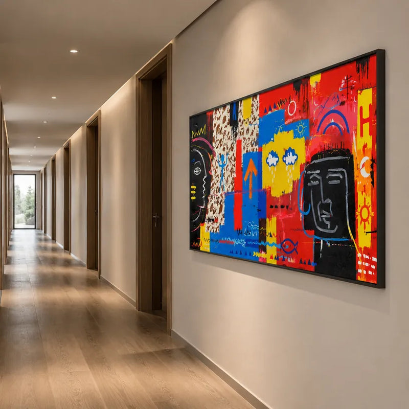 Retrato de graffiti y pintura al óleo de figuras que presentan una figura o retrato expresivo representado con detalles pictóricos.