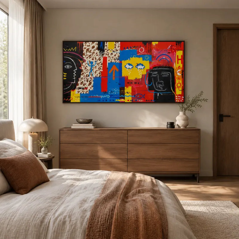 Retrato de graffiti y pintura al óleo de figuras que presentan una figura o retrato expresivo representado con detalles pictóricos.