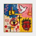 Pintura al óleo abstracta y conceptual de graffiti con marcas abstractas en capas, textura y movimiento pictórico expresivo.