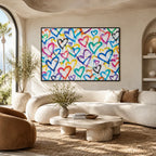 Dipinto ad olio Graffiti Love con un soggetto romantico espresso attraverso forma e colore pittorici.