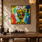 Graffiti portraiture & figure oil painting featuring an expressive figure or portrait rendered with painterly detail in a yellow palette.