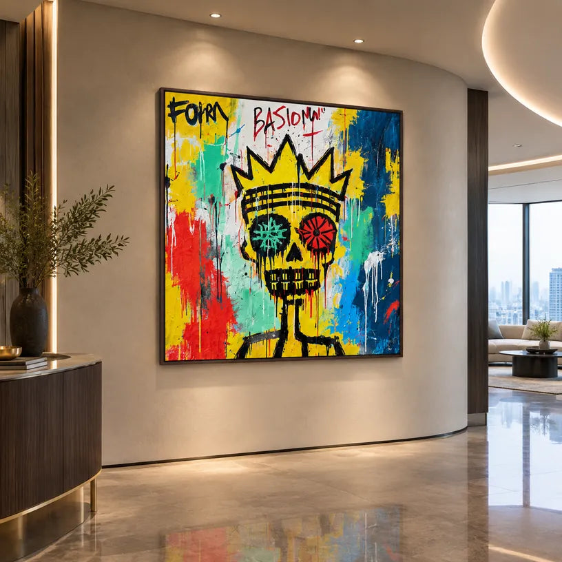 Graffiti portraiture & figure oil painting featuring an expressive figure or portrait rendered with painterly detail in a yellow palette.