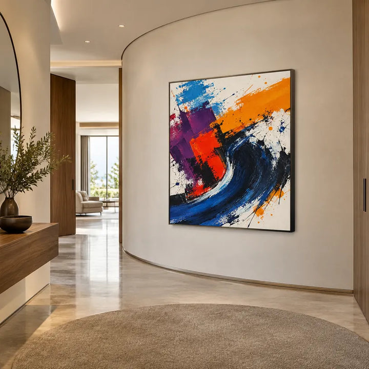 Pittura a olio astratta e concettuale di graffiti con segni astratti stratificati, consistenza e movimento pittorico espressivo.