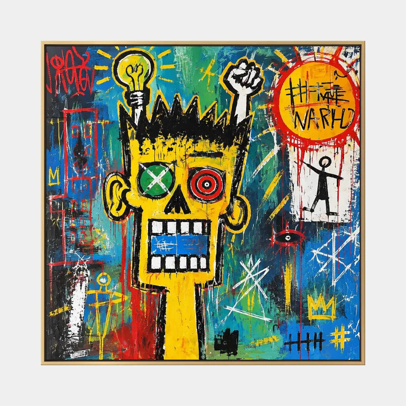 Pintura al óleo de dibujos animados de graffiti que presenta un tema gráfico divertido con detalles pictóricos animados.