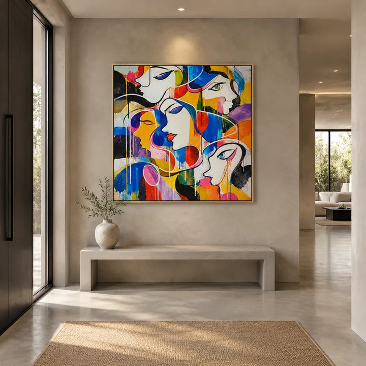 Ritrattistica di graffiti e pittura a olio con figure espressive o ritratti resi con dettagli pittorici.