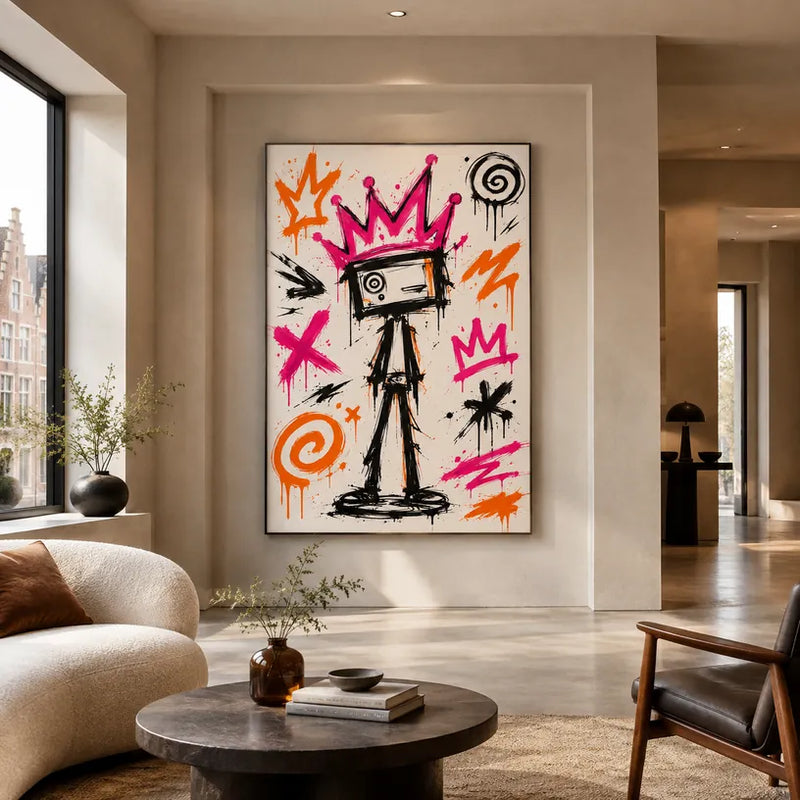 Peinture à l'huile de dessin animé graffiti présentant un sujet graphique ludique avec des détails picturaux vivants.