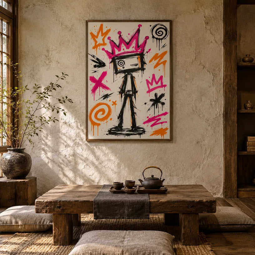 Peinture à l'huile de dessin animé graffiti présentant un sujet graphique ludique avec des détails picturaux vivants.