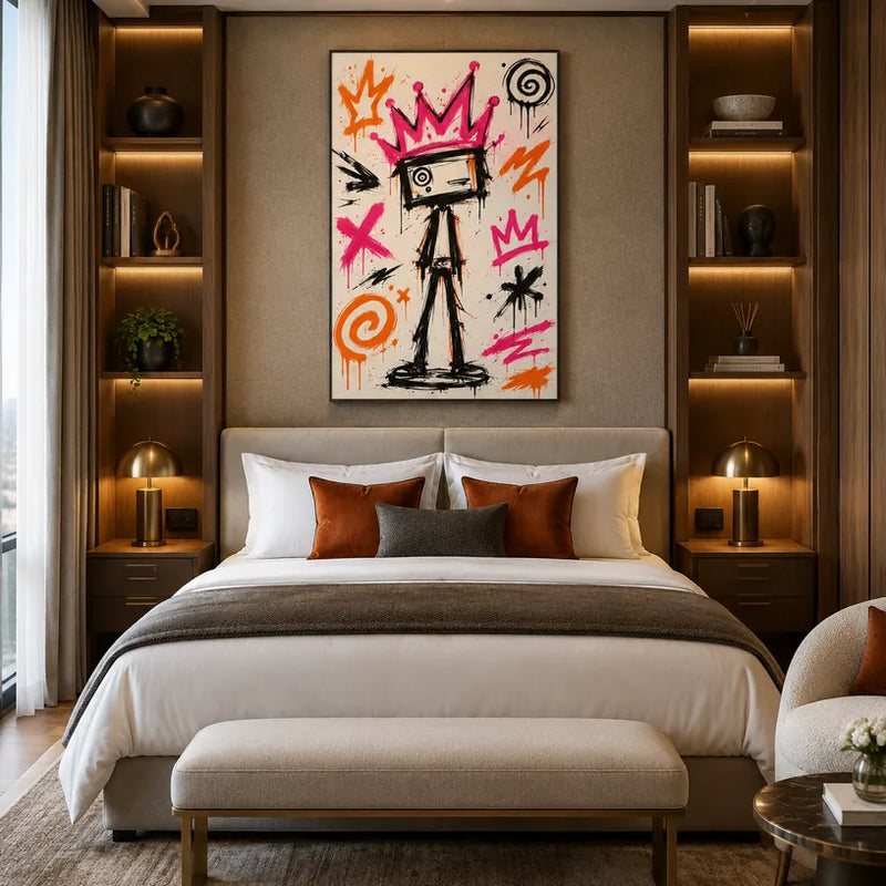 Peinture à l'huile de dessin animé graffiti présentant un sujet graphique ludique avec des détails picturaux vivants.