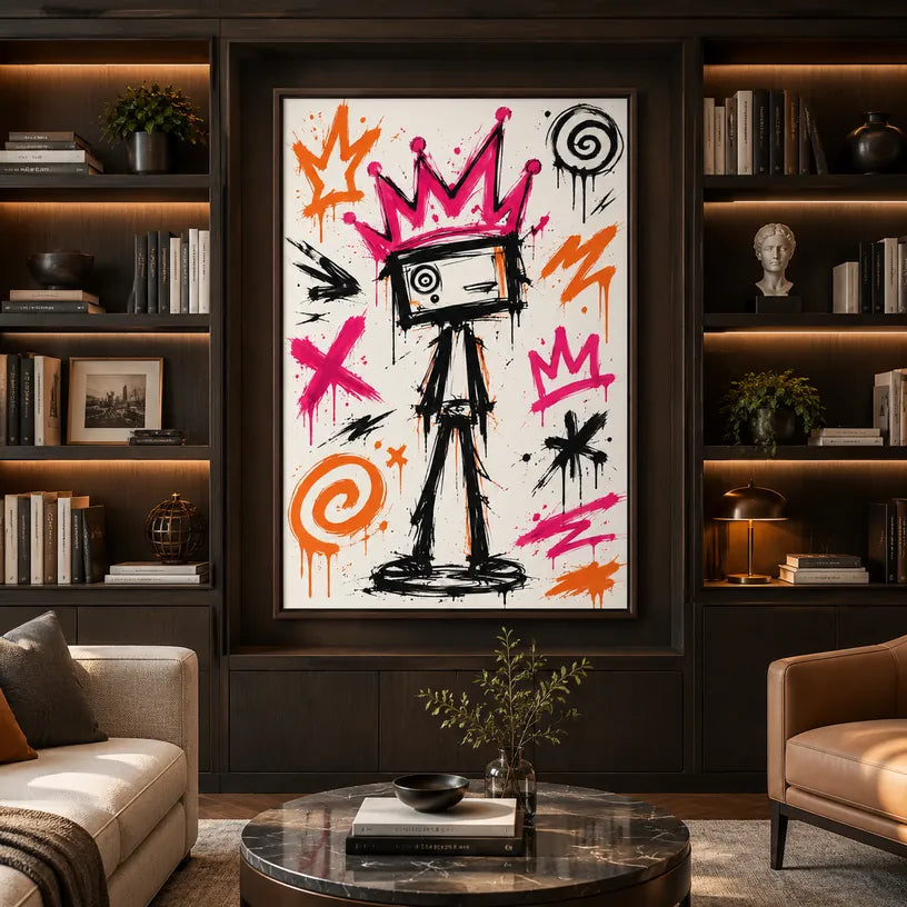 Peinture à l'huile de dessin animé graffiti présentant un sujet graphique ludique avec des détails picturaux vivants.