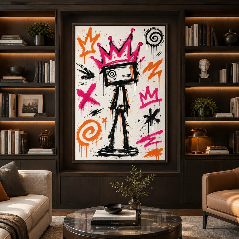 Peinture à l'huile de dessin animé graffiti présentant un sujet graphique ludique avec des détails picturaux vivants.