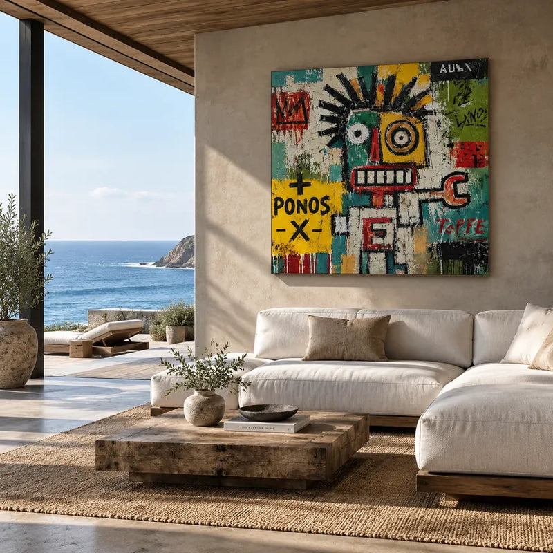 Pittura a olio astratta e concettuale di graffiti con segni astratti stratificati, consistenza e movimento pittorico espressivo.