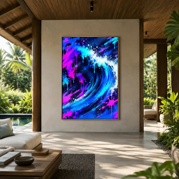 Pittura a olio astratta e concettuale di graffiti con segni astratti stratificati, consistenza e movimento pittorico espressivo in una tavolozza blu.