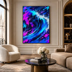 Peinture à l'huile abstraite et conceptuelle de graffitis présentant des marques abstraites superposées, une texture et un mouvement pictural expressif dans une palette bleue.