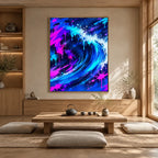 Peinture à l'huile abstraite et conceptuelle de graffitis présentant des marques abstraites superposées, une texture et un mouvement pictural expressif dans une palette bleue.